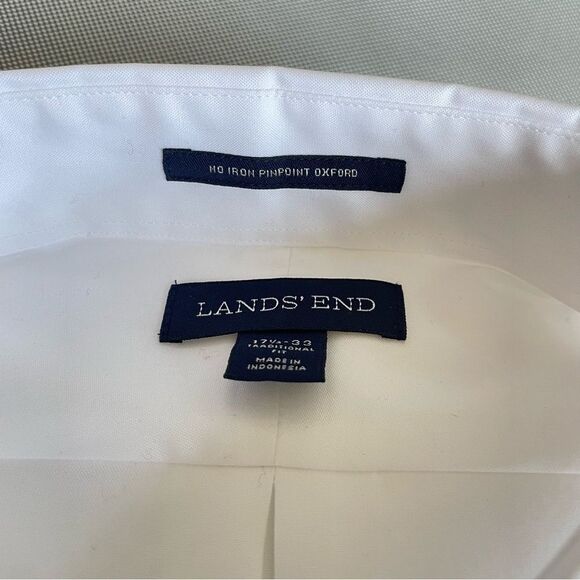 Lands’ End White No Iron Pinpoint Oxford Traditional Fit NWOT Size 17 1/2- 33 - Picture 3 of 6